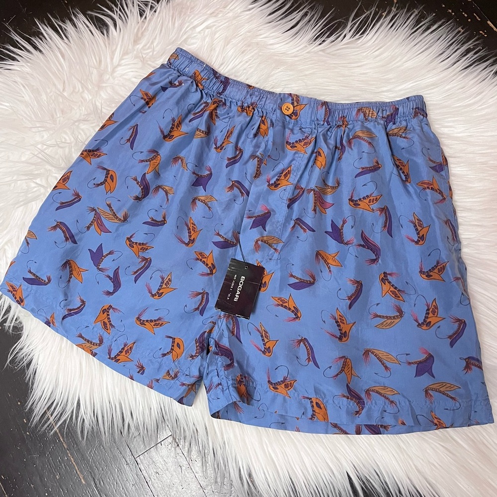 NWT Vintage Bogari Silk Fly Fishing Patterned Novelty Boxer Shorts Fisherman NOS